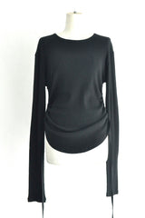 DOT WRINKLED CROPPED LONG SLEEVE TOP