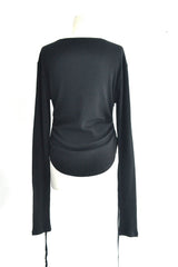 DOT WRINKLED CROPPED LONG SLEEVE TOP