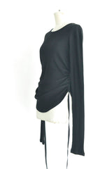 DOT WRINKLED CROPPED LONG SLEEVE TOP