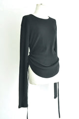 DOT WRINKLED CROPPED LONG SLEEVE TOP