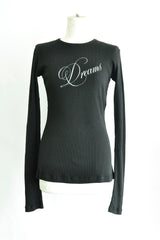 FIENE SLIM FIT LONG SLEEVE T-SHIRT WITH "DREAMS" PRINT-BLACK