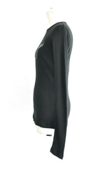 FIENE SLIM FIT LONG SLEEVE T-SHIRT WITH "DREAMS" PRINT-BLACK