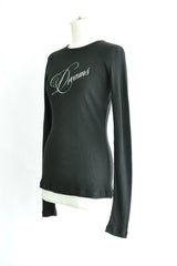 FIENE SLIM FIT LONG SLEEVE T-SHIRT WITH "DREAMS" PRINT-BLACK