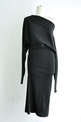 BILA LONG BIAS CUT DROPPED SHOULDER DRESS