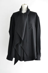 SCARF LAVALIERE COLLAR SHIRTS - BLACK