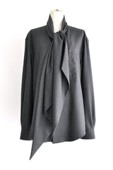 SCARF LAVALIERE COLLAR SHIRTS - GREY