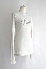 FIENE SLIM FIT LONG SLEEVE T-SHIRT WITH "DREAMS" PRINT - IVORY