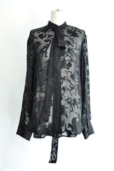 DIEN STAND COLLAR LONG SHIRT WITH DETACHABLE FOULARD - BLACK