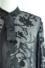 DIEN STAND COLLAR LONG SHIRT WITH DETACHABLE FOULARD - BLACK