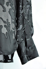 DIEN STAND COLLAR LONG SHIRT WITH DETACHABLE FOULARD - BLACK