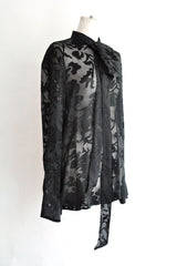 DIEN STAND COLLAR LONG SHIRT WITH DETACHABLE FOULARD - BLACK