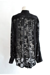 DIEN STAND COLLAR LONG SHIRT WITH DETACHABLE FOULARD - BLACK