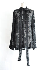 DIEN STAND COLLAR LONG SHIRT WITH DETACHABLE FOULARD - BLACK