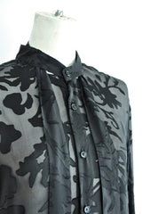 DIEN STAND COLLAR LONG SHIRT WITH DETACHABLE FOULARD - BLACK