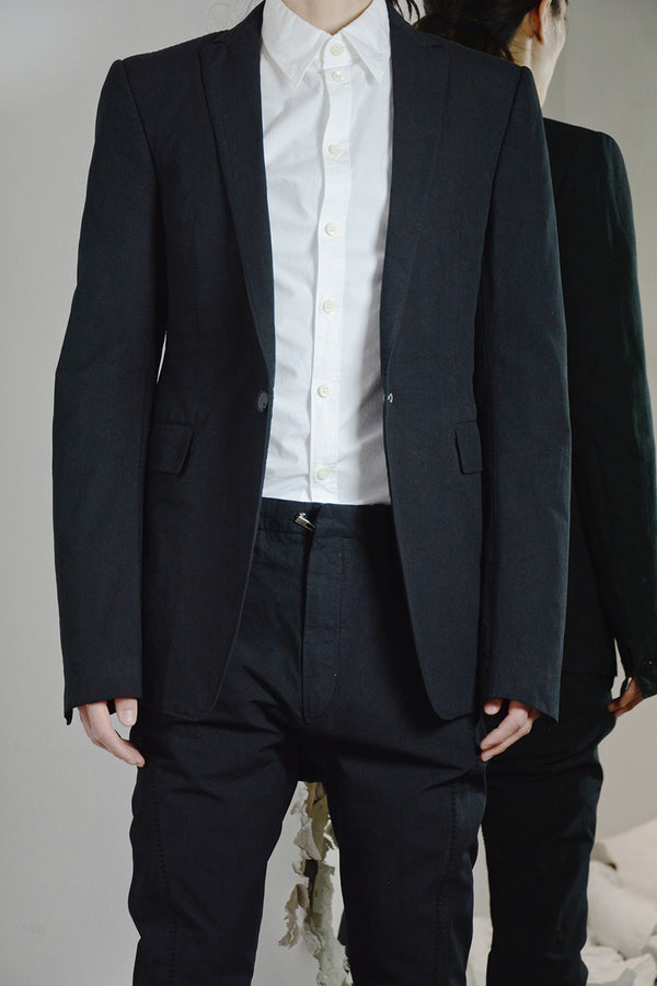 OBJECT DYED UNLINED, VISIBLE MELTLOCK, 1 BUTTON JACKET