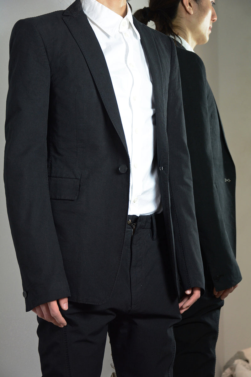 OBJECT DYED UNLINED, VISIBLE MELTLOCK, 1 BUTTON JACKET