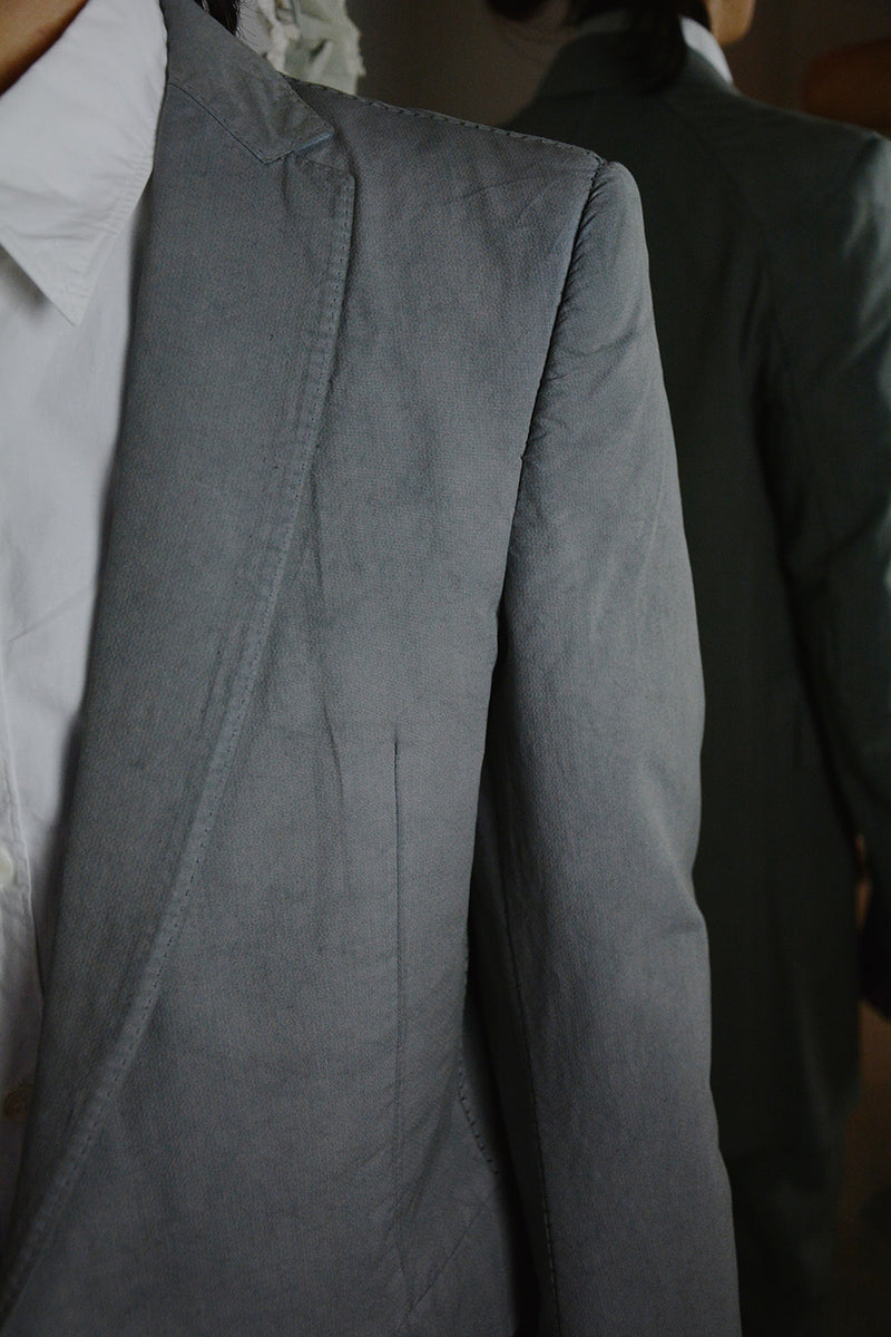 OBJECT DYED UNLINED, VISIBLE MELTLOCK, ELONGATED 2 BUTTON JACKET