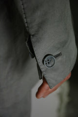 OBJECT DYED UNLINED, VISIBLE MELTLOCK, ELONGATED 2 BUTTON JACKET