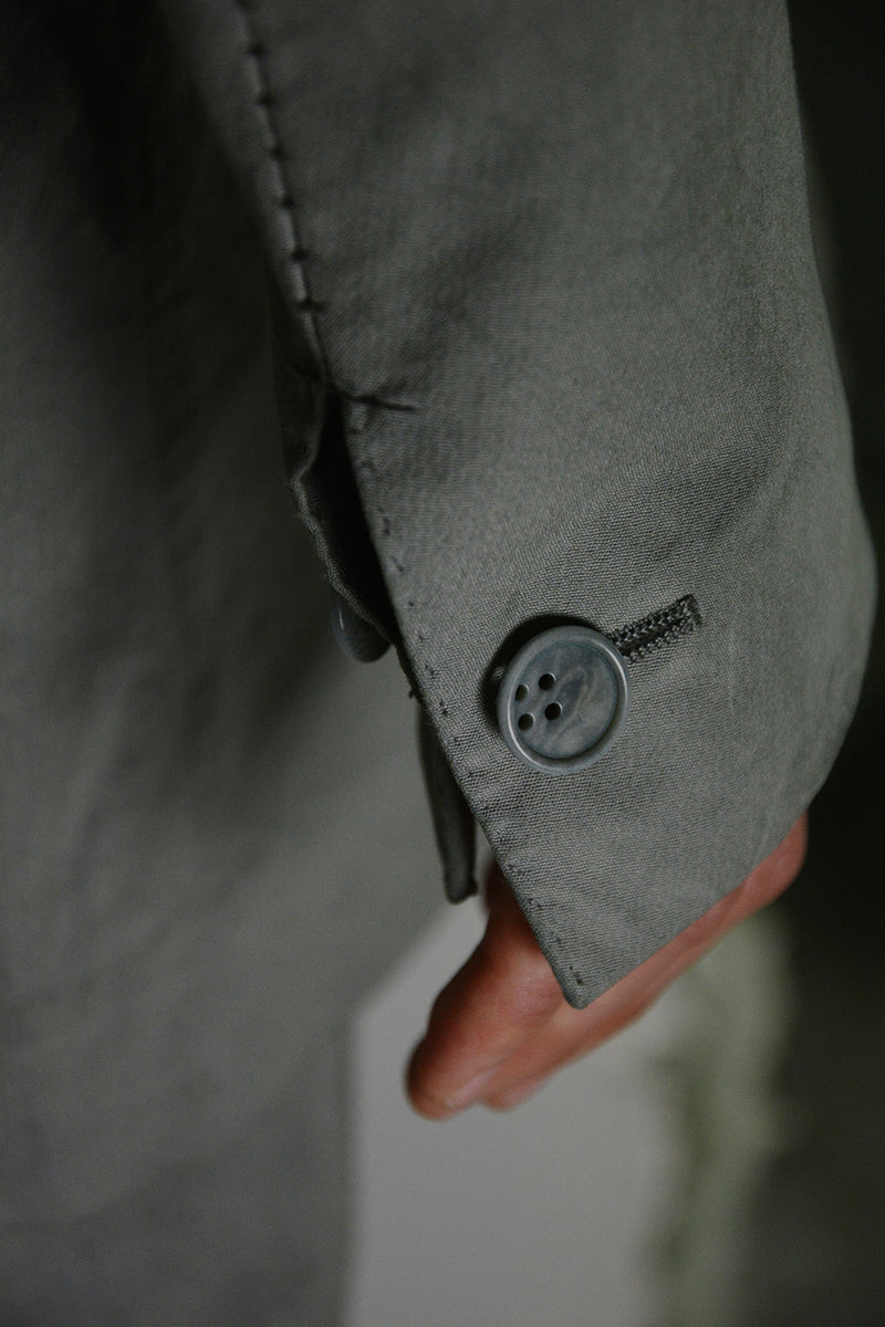 OBJECT DYED UNLINED, VISIBLE MELTLOCK, ELONGATED 2 BUTTON JACKET