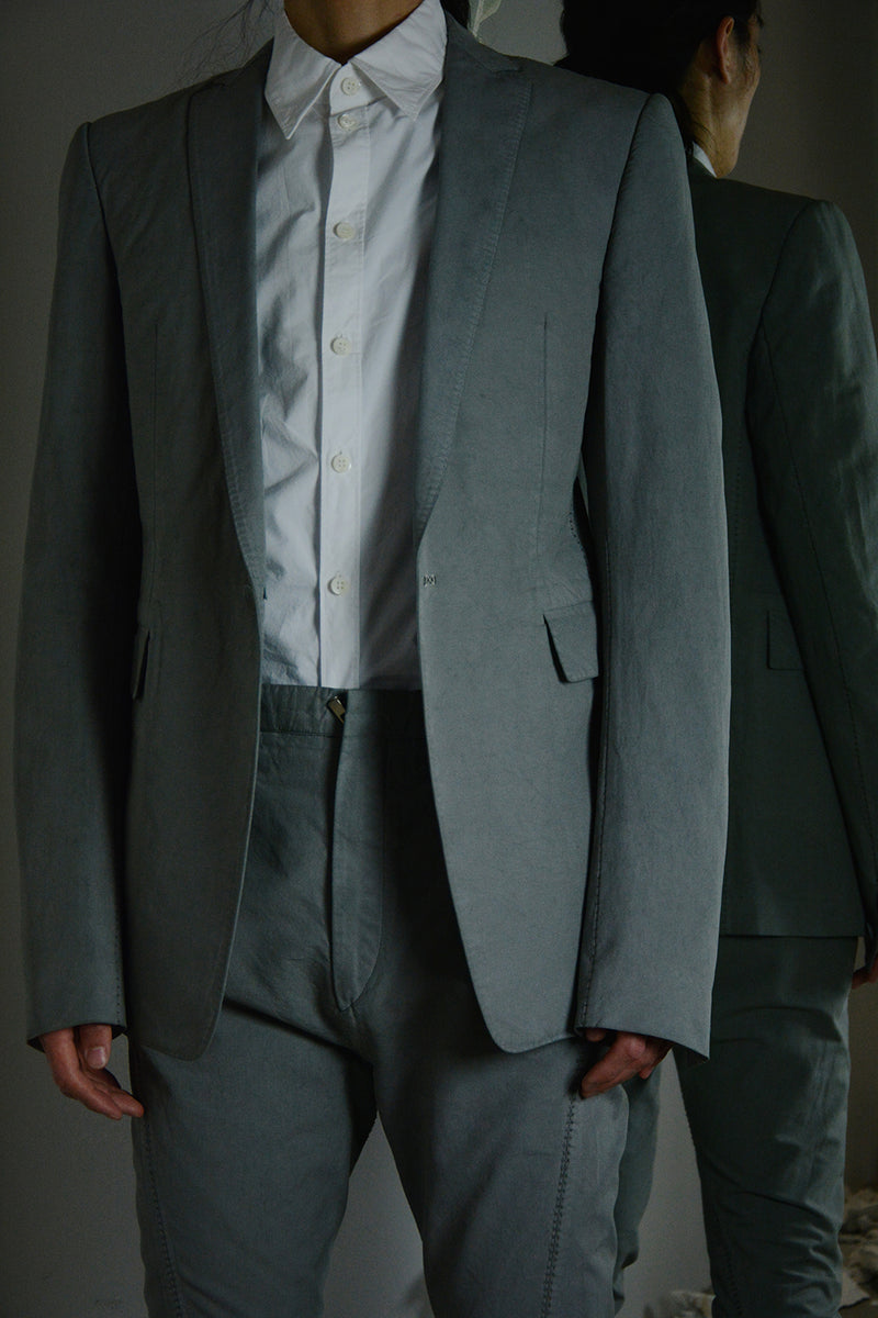 OBJECT DYED UNLINED, VISIBLE MELTLOCK, 1 BUTTON JACKET