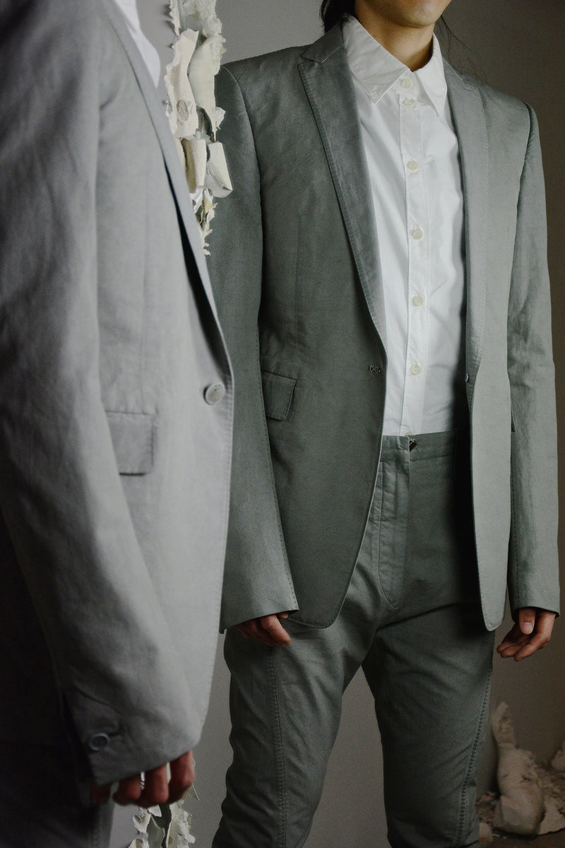 OBJECT DYED UNLINED, VISIBLE MELTLOCK, 1 BUTTON JACKET