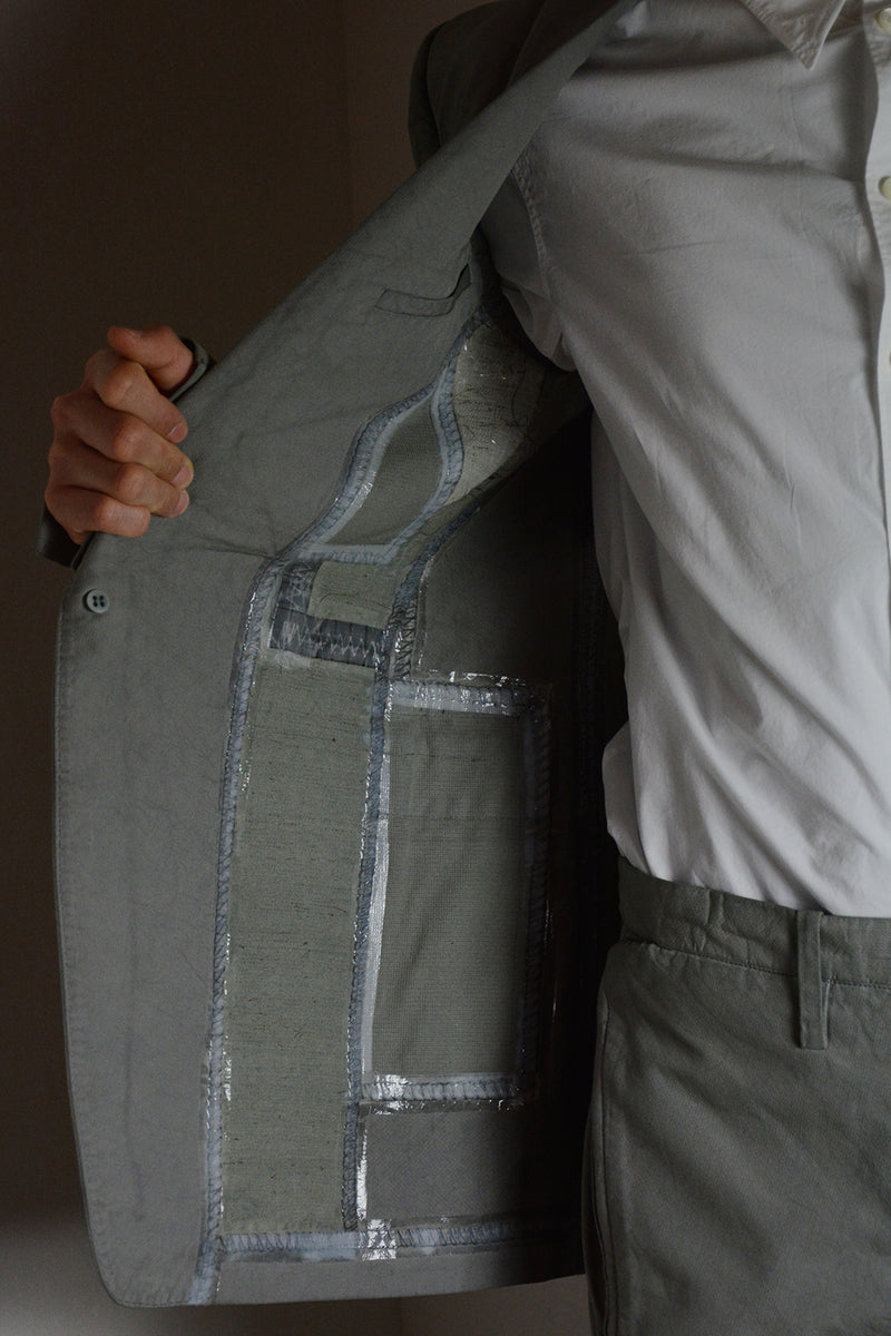 OBJECT DYED UNLINED, VISIBLE MELTLOCK, 1 BUTTON JACKET