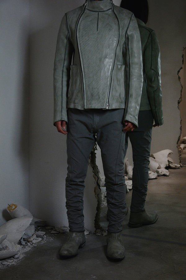 OBJECT DYED LINED PINCH SEAM 2ZIP FENCING LEATHER JACKET