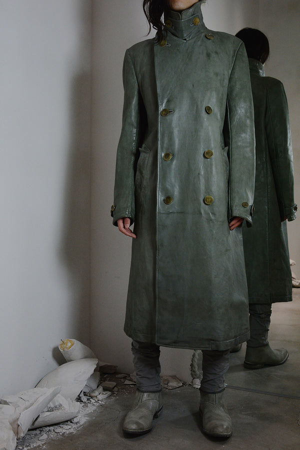 LINED-UNLINED CHAINSEAM BACK RAGLAN LEATHER TRENCH