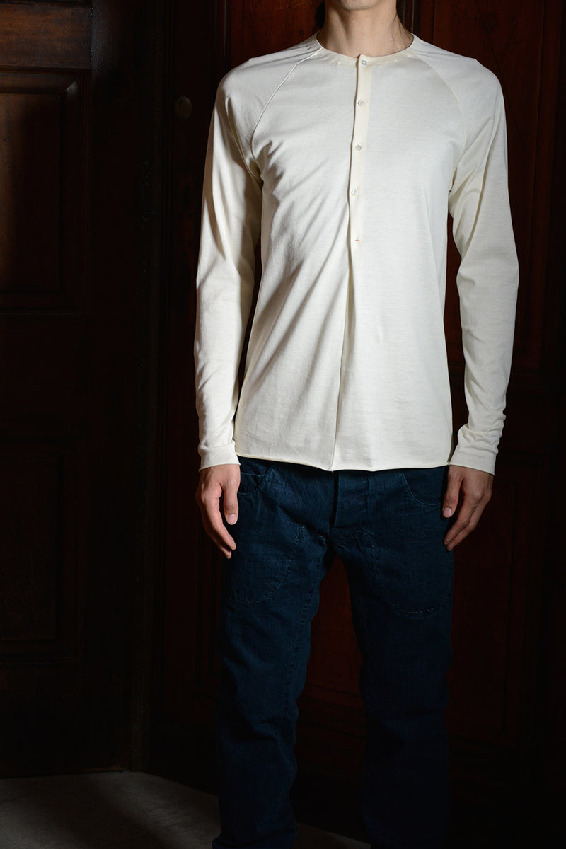 HENLEY RAGLAN LONG SLEEVE MEDIUM FIT T-SHIRT / NATURAL