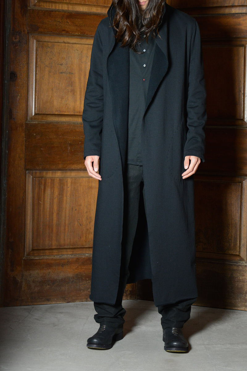 LONG HOODED CARDIGAN W/SLIT POCKET