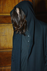 LONG HOODED CARDIGAN W/SLIT POCKET