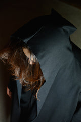 LONG HOODED CARDIGAN W/SLIT POCKET
