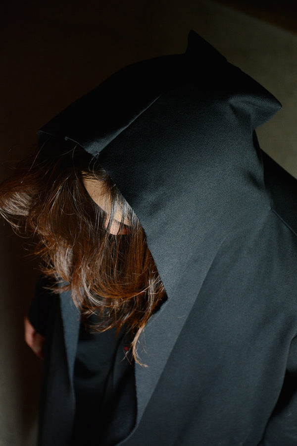 LONG HOODED CARDIGAN W/SLIT POCKET