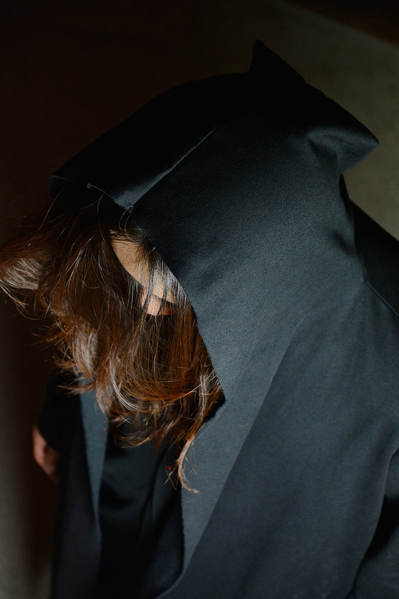 LONG HOODED CARDIGAN W/SLIT POCKET