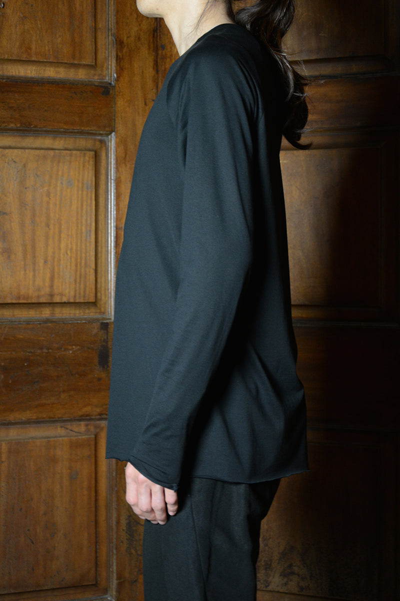 HENLEY RAGLAN LONG SLEEVE MEDIUM FIT T-SHIRT / BLACK