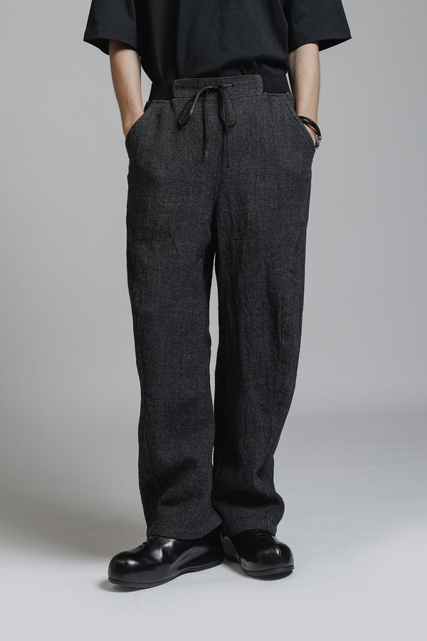 LINEN WOOL BAGGY PANTS