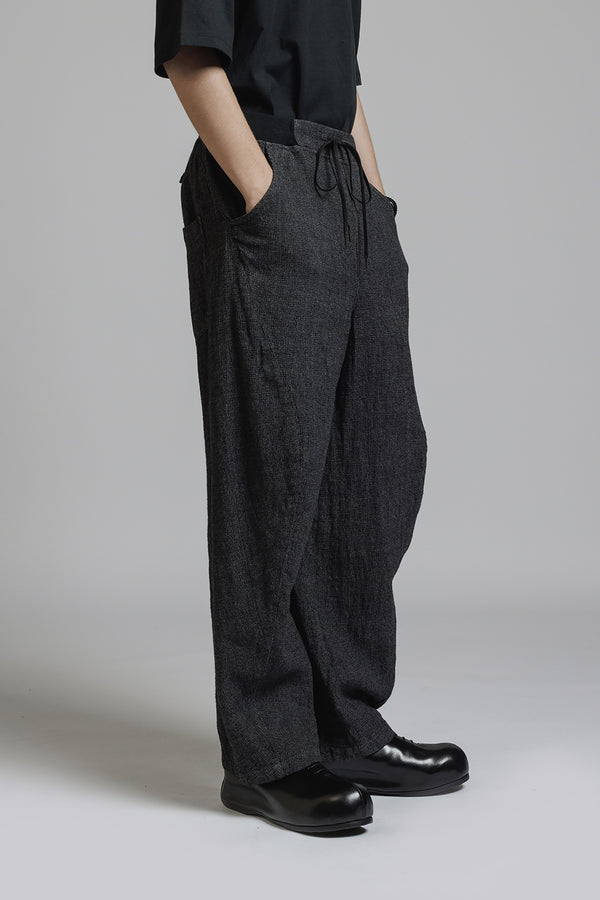 LINEN WOOL BAGGY PANTS