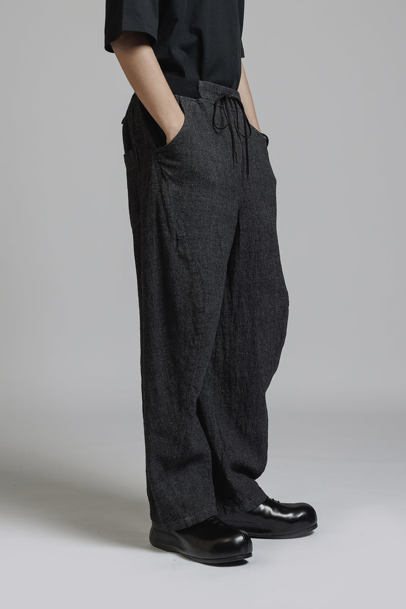 LINEN WOOL BAGGY PANTS