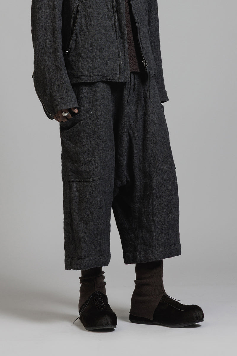 LINEN WOOL DROP CROTCH PANTS