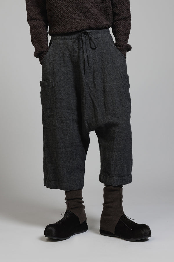 LINEN WOOL DROP CROTCH PANTS