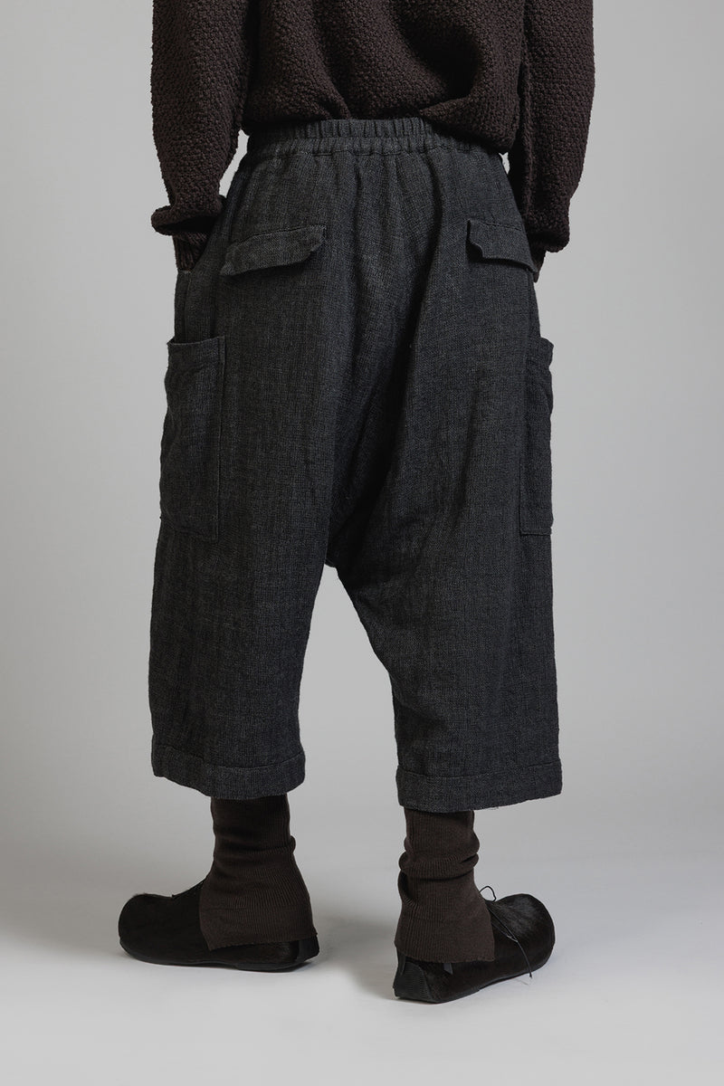 LINEN WOOL DROP CROTCH PANTS