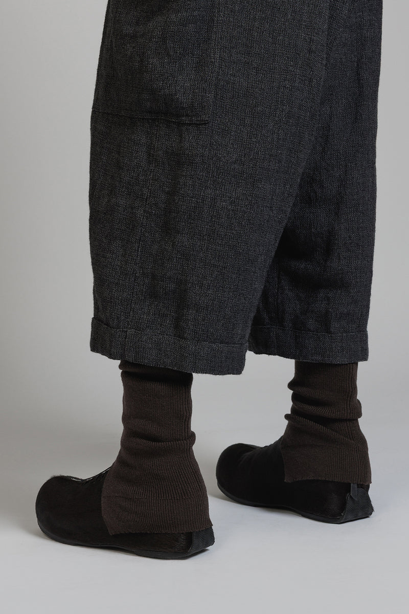 LINEN WOOL DROP CROTCH PANTS