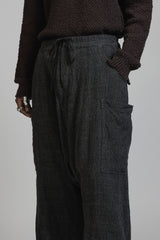 LINEN WOOL DROP CROTCH PANTS