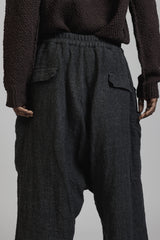 LINEN WOOL DROP CROTCH PANTS