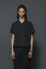 COTTON LYOCELL WASHED S/S SHIRTS-BLACK