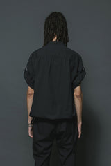 COTTON LYOCELL WASHED S/S SHIRTS-BLACK