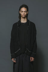 COTTON LINEN ZIP UP CARDIGAN-BLACK