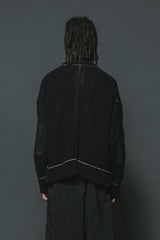 COTTON LINEN ZIP UP CARDIGAN-BLACK