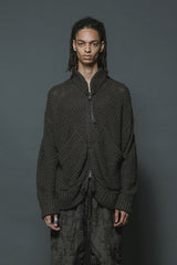 COTTON LINEN ZIP UP CARDIGAN-GRAY