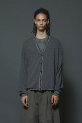 WOOL COTTON BUTTON CARDIGAN-GRAY